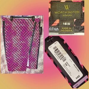 Worthington Woman brand Black/Pink Checkered Print Knit Ponte Pencil Skirt 16W